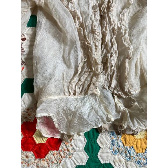 Antique Edwardian White Net Lace Silk Blouse Crochet Panels High Neck AS IS - Picture 12 of 16